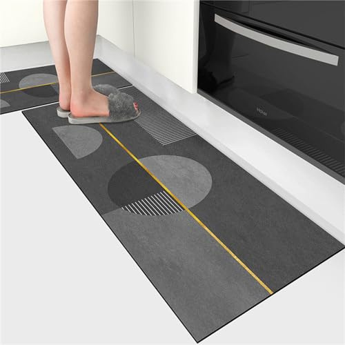 Hixingo Tapis Cuisine Antidérapant et Absorbant, Style Simple Tapis Diatomite Cuisine Tapis de Passage Séchage Rapide Tapis de Sol pour Cuisine Devant Evier (Cercle,60x120cm)