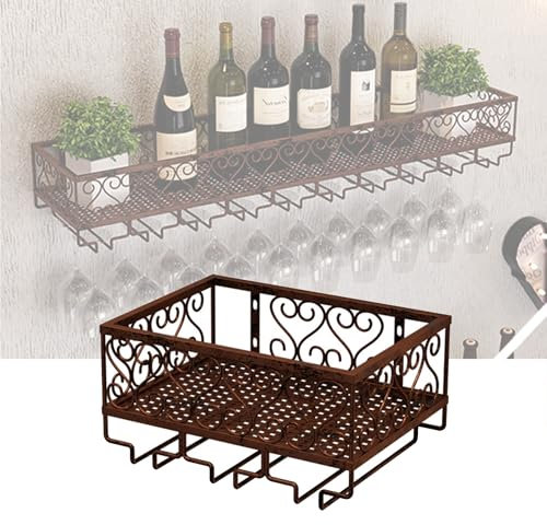 Botellero Vino Pared Garrafeira de Vino Mueble Bar para Salon Wine Rack con Soporte Copas Colgante Mini Bar para Casa estantes de Almacenamiento para Bar Sala de Estar y Cocina Vinoteca(Bronze,30cm)