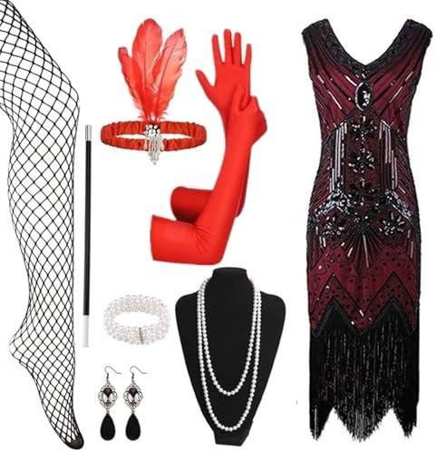 KBOPLEMQ Damen Retro 1920er Stil Flapper Kleider mit Schichten Troddel V Ausschnitt Great Gatsby Motto Party Kostüm 20er Jahre Kleid Pailletten Fransenkleid Spaghettiträger Sexy Latein Tanzkleid