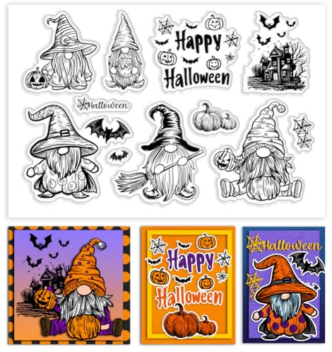 PH PandaHall Transparente Stempel Mit Halloween Gnomen Zum Gestalten von Karten Spinnennetz Hexe Bastelstempel Für Tagebuch Album Karte DIY Basteln Scrapbooking Dekor