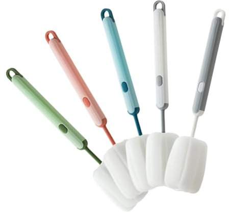 Yardenfun 5pcs Water Bottle Cleaner Sponge Brush Cup Brush Long Handle Sponge Material Multi-functional Cleaning Tool