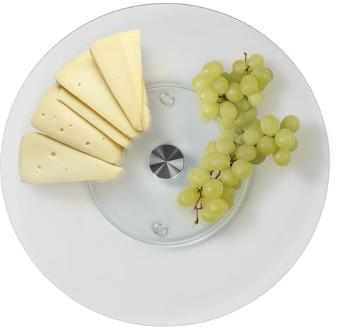 STONELINE Servierplatte Drehbar 32 cm aus Glas Bruchsicher Transparent Rund, Buffett Drehteller Lazy Susan Untersetzer Tortenplatte Servieren Dekorieren Anrichten von Kuchen Torten Desserts Fingerfood