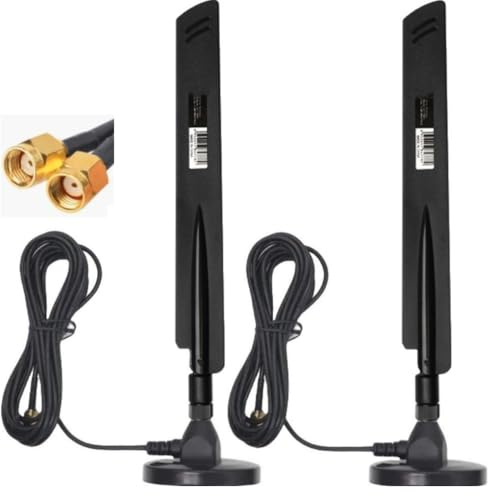 Antena WiFi de doble banda de 10 dBi de 2.4 GHz 5 GHz RP-SMA con cable de extensión de 6.5 pies para PC de escritorio, PCI PCIe WiFi, tarjeta Bluetooth, enrutador de red inalámbrico