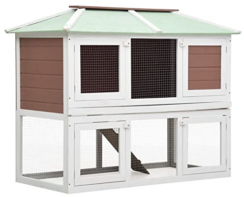 LAPOOH Kleintier-/Kaninchenstall 2 Etagen, Hasenstall, Kleintierkäfig, Hasenkäfig, Kanninchenhäuser, Kleintierstall, Meerschweinchen Käfig, Kleintierhöhle Für Chinchilla, Braun Holz