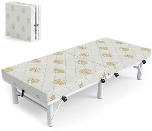 Gästebett Klappbar 60/80/90x195 mit Dicker Matratze 10cm, Klappbett Gästebett Metallrahmen Klappbetten mit Rollen, Faltbares Metallbett Bis 200 kg, Platzsparend(195x80x47cm)