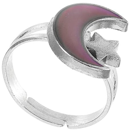 VALICLUD Verstellbarer Damen Stimmungsring Mit Stern Mond Design Farbindikator Hypoallergenes Metall Offener Ring Modischer Schmuck Für Frauen Und Jugendliche