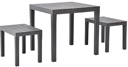 Xichuzi Gartentisch mit 2 Bänken, Gartenmöbel Set, Garnitur, Sitzgarnitur Garten, Balkon Möbel Set, Garten Möbelsets, Kunststoff Braun