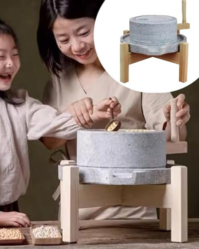 Mulino a Mano in Pietra per Cereali, Mulino per Farina di Grano e Pepe per la casa, manovella Country Living Grain con Telaio in Legno, polverizzatore per Alimenti in Pietra Liscia, decorazi