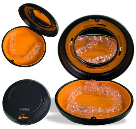ZENT Boite Appareil Dentaire, Boite Rangement Enfant, pour Protege dentier avec Miroir et Ventilation, Rangement prothese Dentaire, Boîte orthodontique étendue, Étui d'alignement et de retenue, Noir
