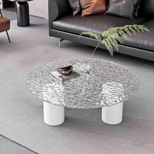 GMBAYUE Rund Glas Couchtisch, Moderner Beistelltisch mit Tischplatte aus Gehärtetem Glas, Minimalistischer Mitteltisch für Wohnzimmer, Terrasse, Arbeitszimmer, Büro, Hotel, Balkon(Clear,70x31cm/27.2x1