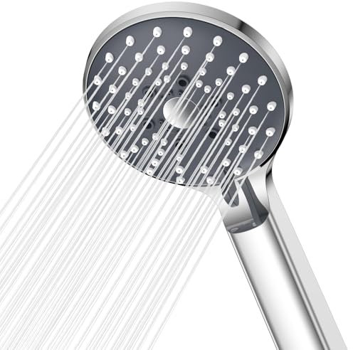 YEAUPE PRO Shower Head High Pressure - 6 Jet Modes,Round Large (Φ100mm),Universal G1/2 Connectors,Rain Bathroom Handheld for Electric Showerheads,Silicone Panel,Black