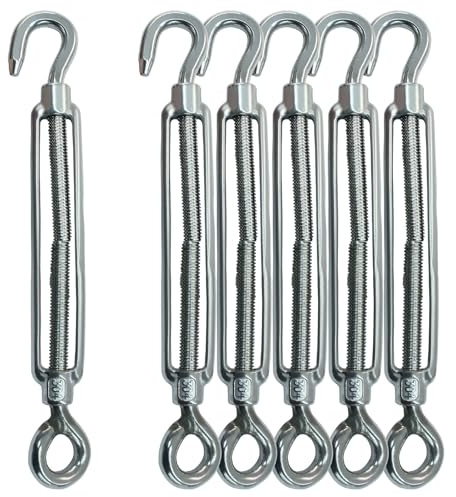 Cjueiom M8 Spannschloss-Drahtspanner, 304 Edelstahl, Spannschloss mit Haken und Öse, verstellbarer Spannschloss, robust, Seilseilspann-Set, 6 Stück