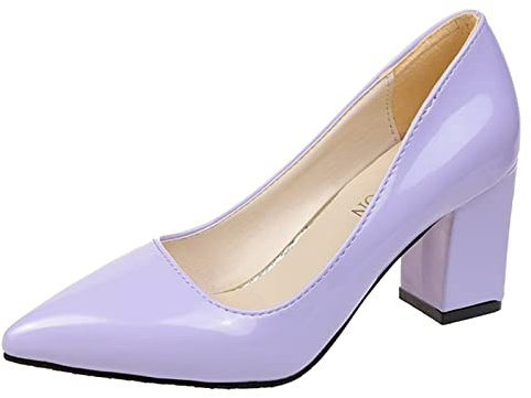 Tacchi alti da donna eleganti con tacco medio, sexy, colore puro chiuso, scarpe da sera da donna, scarpe con tacco alto, classiche, taglie 37-40, Lilla, 38 EU