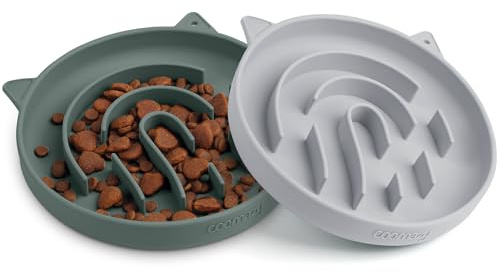 Coomazy Antischlingnapf Katze 2 Stück Futternäpfe für langsames Fressen | Katze Slow Feeder Essen Napf für Katzen