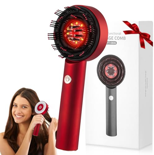 Scalp Massaging Brush and Hair Oil Applicator, Electric Scalp Massager for Hair Growth, Red Light Therapy Cordless Head Massage Comb, IPX7 Waterproof, 3 Massage Modes & 6ML Oil Dispenser, Red