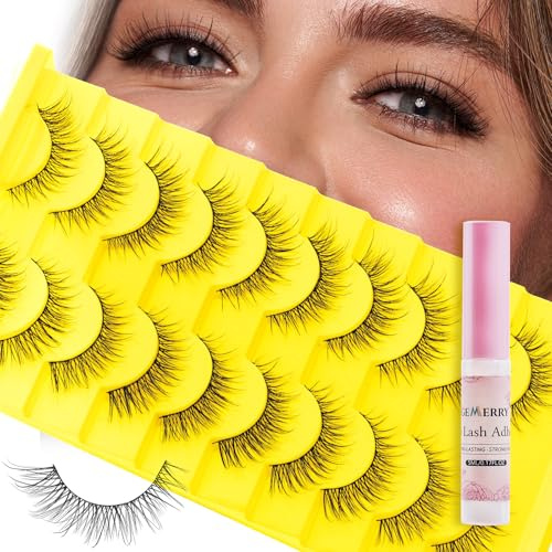 GEMERRY Faux Cils Bande Kit, Effet Naturel Longueur et Volume, Convient à Tous les Types d'Yeux, Facile à Appliquer - Paquet de 10 Paires A01