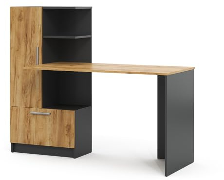 Vicco Schreibtisch Tomy, Anthrazit/Goldkraft Eiche, 150 x 59 cm | mit offenen Ablageflächen zur organisierten Aufbewahrung