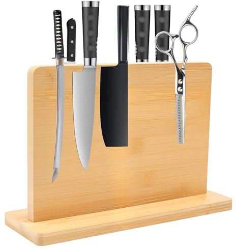 Gemsaya Magnetic Knife Block 30.5 x 20 cm, Double Sided Magnetic Knife Holder Rack, Natural Wooden Knives Stand and Storage Rack with Enhanced Magnets, Large Capacity, Easy to Clean