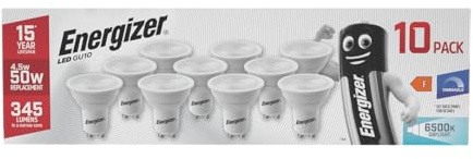 Energizer Dimmable GU10 LED Bulbs Daylight White 6500K Light Bulb Pack of 10 – 50W Halogen Spotlight Bulb Equivalent – 345LM Energy Saving GU10 Dimmable LED Bulbs