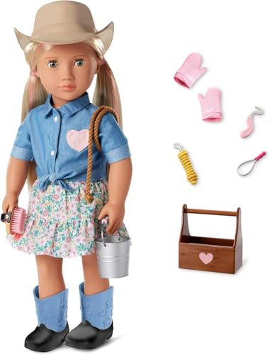 Our Generation Lainey – bewegliche 46 cm-Cowgirl-Puppe | Bewegliche 46 cm-Cowgirl-Puppe mit haselnussbraunen Augen, blondem Haar mit rosa Highlights, Lainey, 3+ Jahre