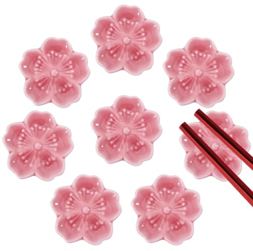 GLOBLELAND 8 Stück Keramik Stäbchen Halter Kirschblüten Japanischer Essstäbchen Halterung Niedliche Essstäbchen-Ablage Für Stäbchen Gabeln Löffel Pinsel