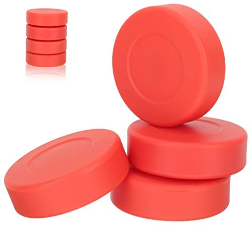 NULYLU Eishockey Trainingspuck 4 Stück PVC Hockey Pucks Glatt Beidseitig Flach Hochdicht Rot Für Indoor Außen Leichtes Gleiten