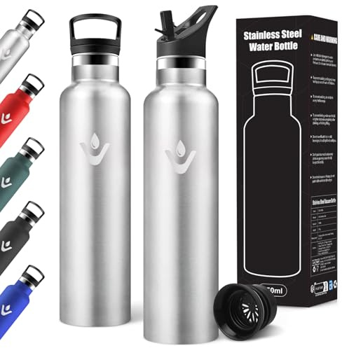 Motswedi Botella Termica 1 litro, Doble Aislamiento, Botella Agua Termica, Termo Sin BPA, Cantimplora Infantil, Reutilizable, Cantimplora para Deporte, Viaje, Escuela, Exterior, Acero Inoxidable