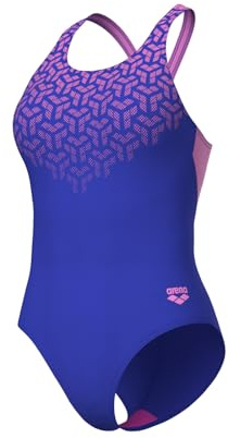 ARENA Kikko V-Back Graphic Damen Badeanzug, Schnelltrocknender Badesuit, Sportliche Bademode MaxLife Eco Stoff mit Maximaler Chlorbeständigkeit und UPF 50+ UV-Schutz