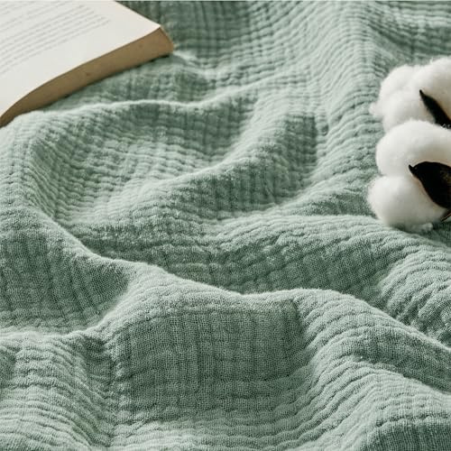 BEDSURE Musselin Decke 100% Baumwolldecke - Tagesdecke, Grün, 130x150 cm | 4-lagige Gazedecke für Couch, Atmungsaktiv und Leichte Sommerdecke, Kuscheldecke für Wohnzimmer, Schlafzimmer und Kinderwagen