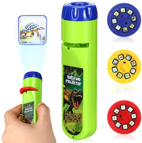 minkissy Dinosaur Projector Flashlight Toy with 3 Slide Patterns Educational Interactive Light Plaything for Kids