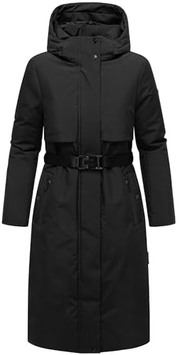 Navahoo Damen Wintermantel warmer, wasserabweisender Parka mit (abnehmbarer) Kapuze und Taillengürtel Waldbummler 14 XS-3XL