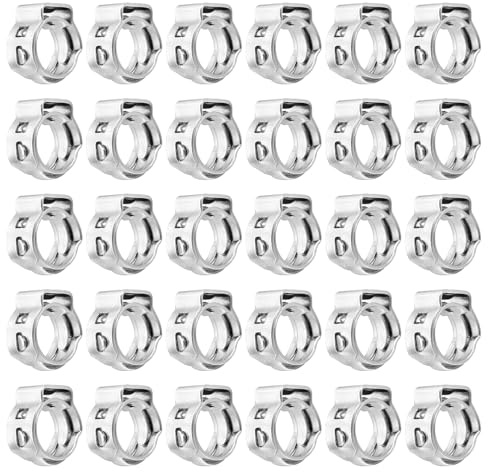 sourcing map 40Pcs 5.9-6.5mm Single Ear Hose Clamps 304 Stainless Steel Polished Stepless Hose Clamp for Automobile Pipe Connections Home Appliance Wiring and Pipes, Silver