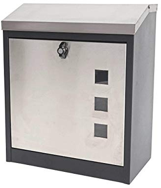 PROREGAL XXL Briefkasten HxBxT 52x44x25cm abschließbar pulverbeschichtet Schwarz-Edelstahl Firmenbriefkasten Postkasten