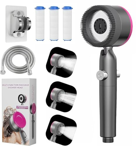 Strong Adhesive and Waterproof Shower Head, Adjustable Handheld Shower Wall Mount Shower Bracket，Universal ABS ShowerHEAD Chrome Plated No Drilling for Home Hotel Bathroom,Silver