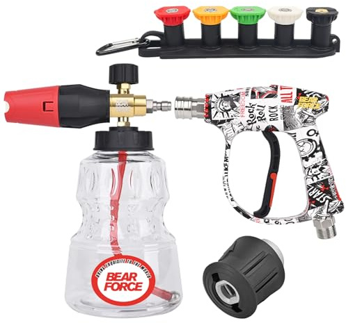 BEAR FORCE Pistola pulverizadora para lavadora a presión M22-lD14 mm y conector rápido de 1/4 pulgadas, lanza de espuma de nieve, juego de 1 litro para lavadora, para Vax, para lavadora a presión