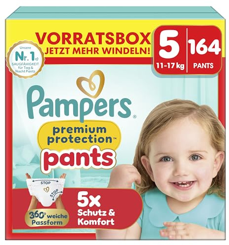 Pampers Premium Protection Pants Couches-Culottes Taille 5 x164 Family Pack | 11kg-17kg. Notre Meilleur Confort Et Protection. Maintien 360° Et Barrières Anti-Fuites Douces Family Pack.