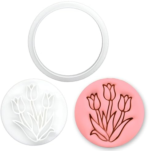 BAKERLOGY Tulip Garden Mini Cookie Cutter & Stamp – Floral Baking Tool for Spring, Easter & Mother’s Day Treats
