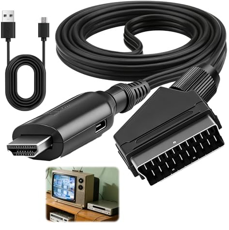 DUSEKI HDMI to SCART Video Converter 1080P HDMI Input to Scart Output Adapter with Cables for Old TV、VHS VCR、DVD Player、Xbox One/Series X Supports PAL/NTSC Formats DVI System Secondary Line Signals