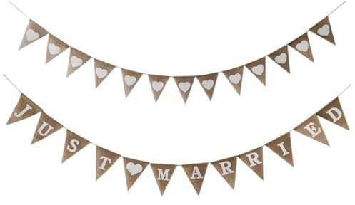 QEQSHQO Ghirlanda Bandierine Matrimonio Juta 2 Pezzi, JUST MARRIED Stile Rustico Vintage, Decorazione per Cerimonia, Ricevimento, Addio al Nubilato & Foto, per un Matrimonio Perfetto.