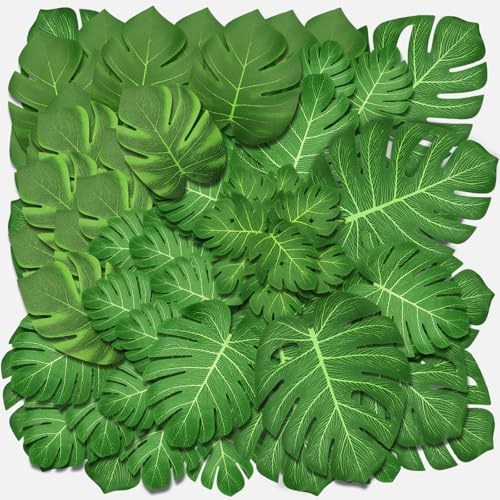 Bohoray 80 Pezzi 6 Misure Foglie Artificiali Monstera, Foglie Di Palma Tropicali Artificiali, Hawaii Foglie Di Palma, Per Giungla, Compleanno, Addobbi Matrimonio, Tavolo (10/14.5/18/20/21/24.5cm)