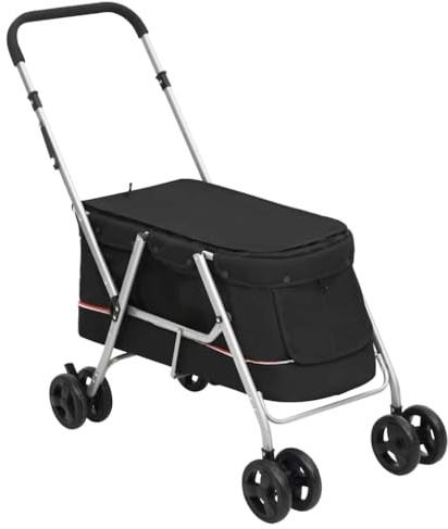 Teenpull hundvagn vikbar svart av 300D linnetyg med metallram 100 x 49 x 96 cm, vikbar djurvagn för resor, vandring och veterinärbesök med ventilerande nät, manövrerbar och robust