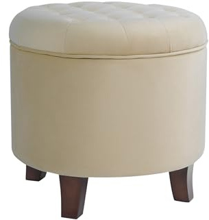HomePop Samt Stauraum Ottomane mit Deckel|Fußbank Aufbewahrungsbox| Ottomane mit Stauraum für Wohnzimmer und Schlafzimmer | Dekorative Heimmöbel, Crème