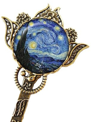 Marque-pages cabochon “La Nuit Étoilée” – Vincent van Gogh – Bleu & Bronze