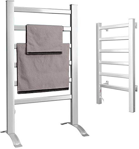 BAKAJI Scaldasalviette Termoarredo Elettrico da Bagno 2in1 da Terra e Parete Asciugabiancheria Portasciugamani con Elementi in Alluminio Riscaldanti (6 Elementi)