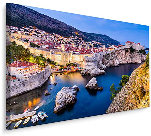 Muralo Bilder Meer 120 x 80cm Bild auf Leinwand Wandbild Kroatien Dubrownik Zimmer Deko Leinwandbilder Schlafzimmer Wohnzimmer Wanddekoration Design Wand Bild Natur Landschaft Blick Strand