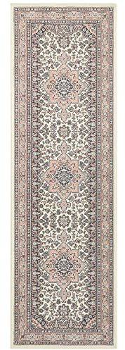 Nouristan Mirkan Orient Teppich – Wohnzimmerteppich Orientalisch Kurzflor Vintage Orientalischer Teppich für Esszimmer, Wohnzimmer, Schlafzimmer – Creme Rosa, 80x250cm