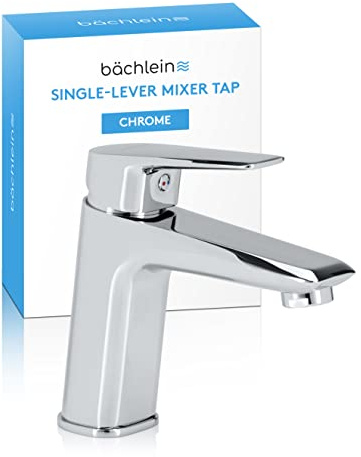 Bächlein Badarmatur Amola in klassischem Look, Einhebelmischer mit langlebiger Keramikkartusche, 2 Anschlussschläuchen und Montageschlüssel, Bad Wasserhahn Chrom