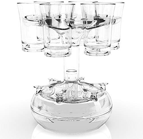 Bai You Mei PMMA Glass Dispenser and Holder, 6 Shot Dispenser, Six Ways, Bar Shooting Dispenser, Cocktail Dispenser, Drinking Games, Wine Dispenser (6 Clear Shot Glasses)