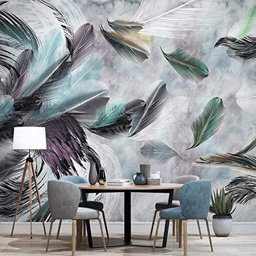ZZXIAO Mural Dark Green Feather Non-Woven Wallpaper 3D Mural Living Room Bedroom Office Design Wall Decora Non-Woven Silk 3D Wallpaper Paste Living Room The Wall for Bedroom Mural border-430cm×300cm