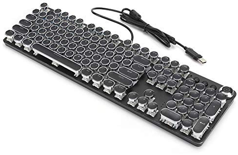 PUSOKEI Galvanisierte Tastatur Im Retro-Stil, Kabelgebundene USB-Spieletastatur, Mechanische Tastatur mit 104 Tasten und Lichteffekt, für Spieler, Desktop, Computer, PC